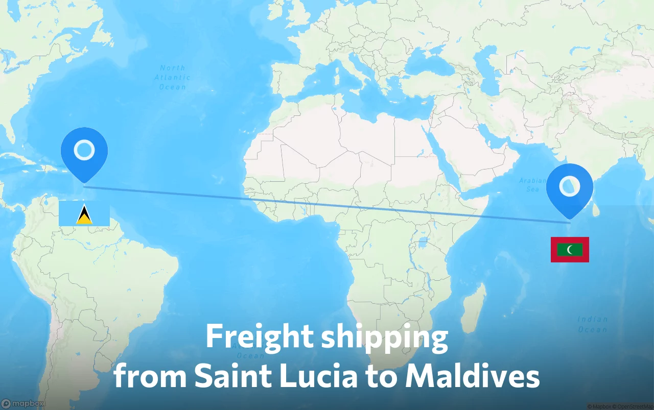 Shipping route from Saint Lucia to Maldives