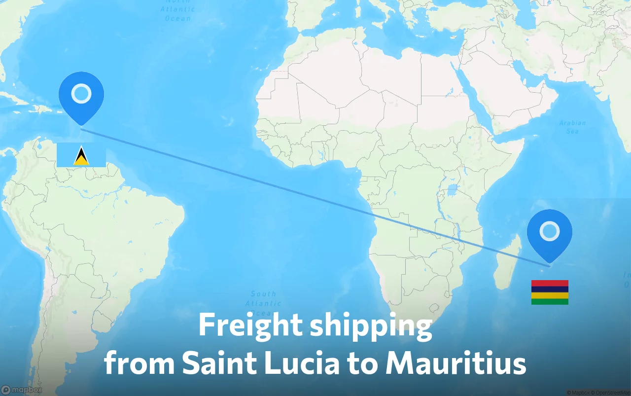 Shipping route from Saint Lucia to Mauritius