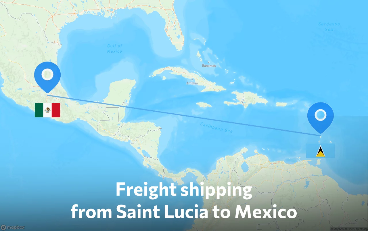 Shipping route from Saint Lucia to Mexico
