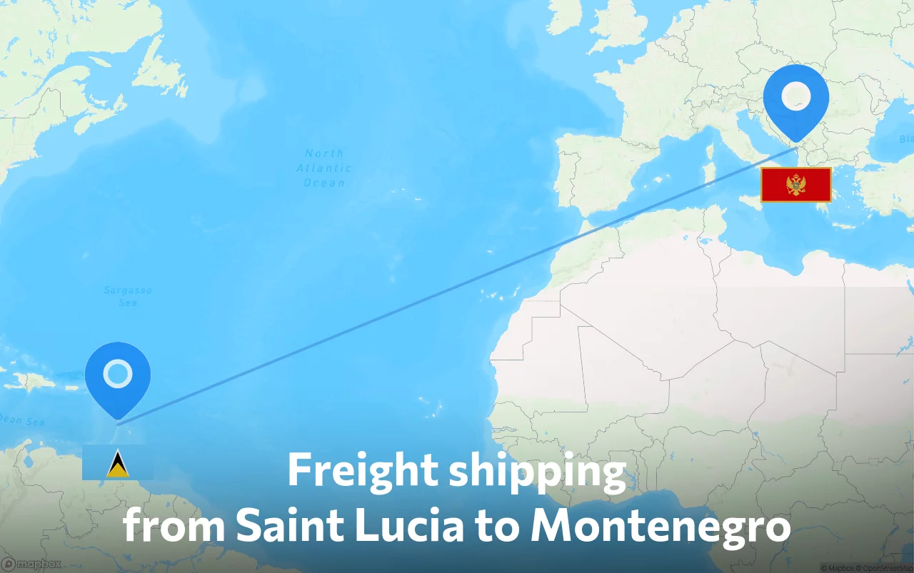 Shipping route from Saint Lucia to Montenegro