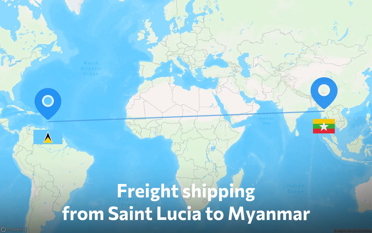 Shipping route from Saint Lucia to Myanmar