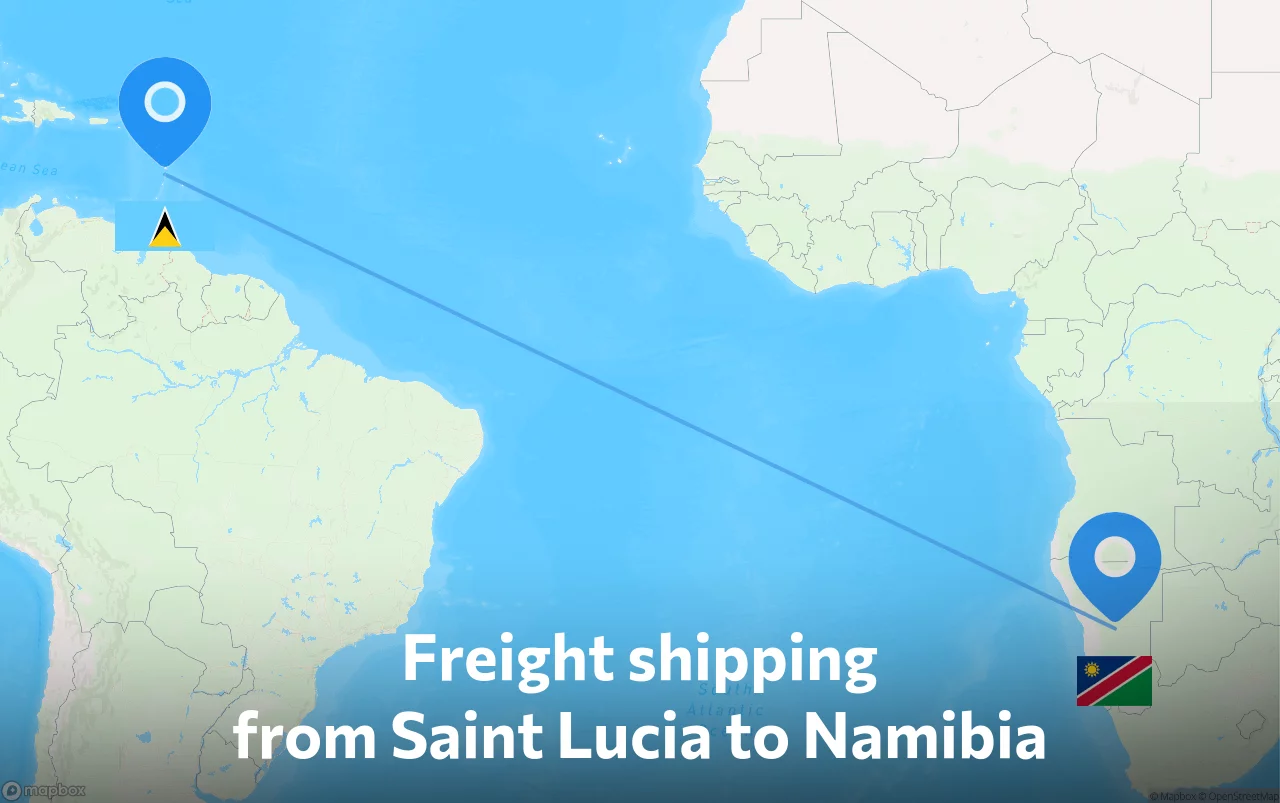 Shipping route from Saint Lucia to Namibia