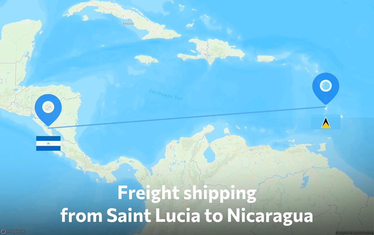 Shipping route from Saint Lucia to Nicaragua