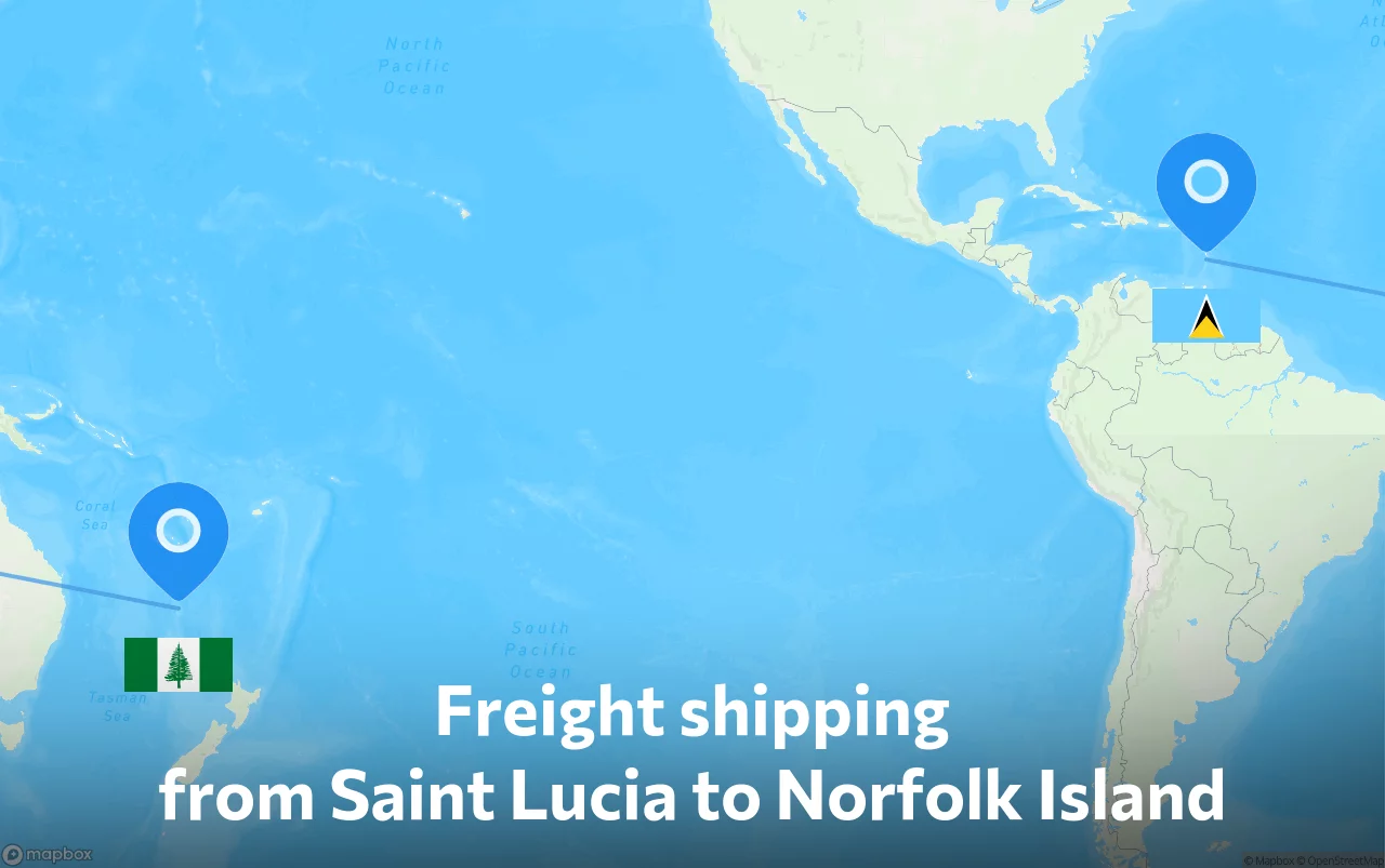 Shipping route from Saint Lucia to Norfolk Island