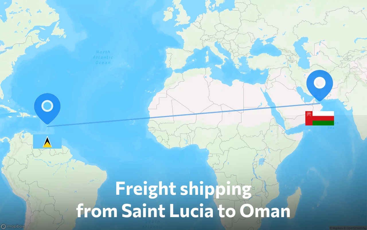 Shipping route from Saint Lucia to Oman