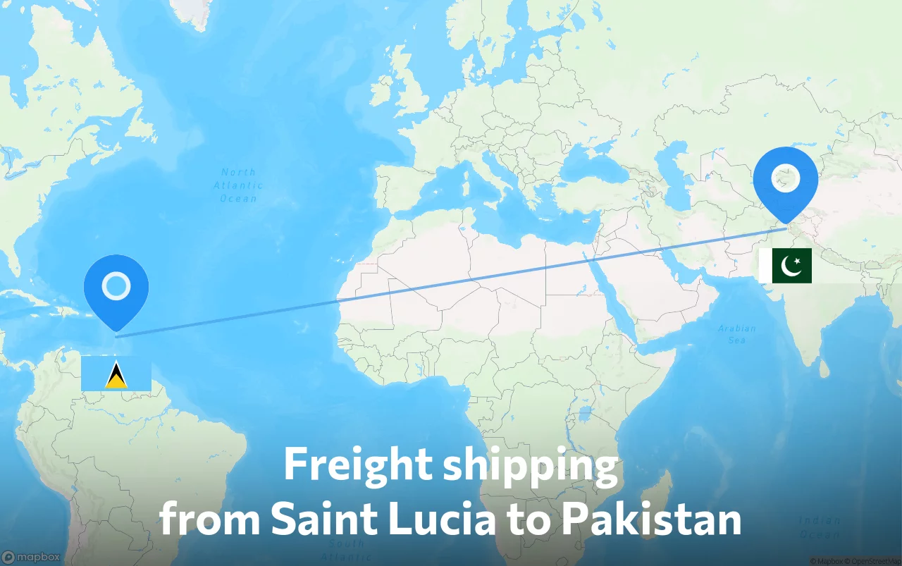 Shipping route from Saint Lucia to Pakistan