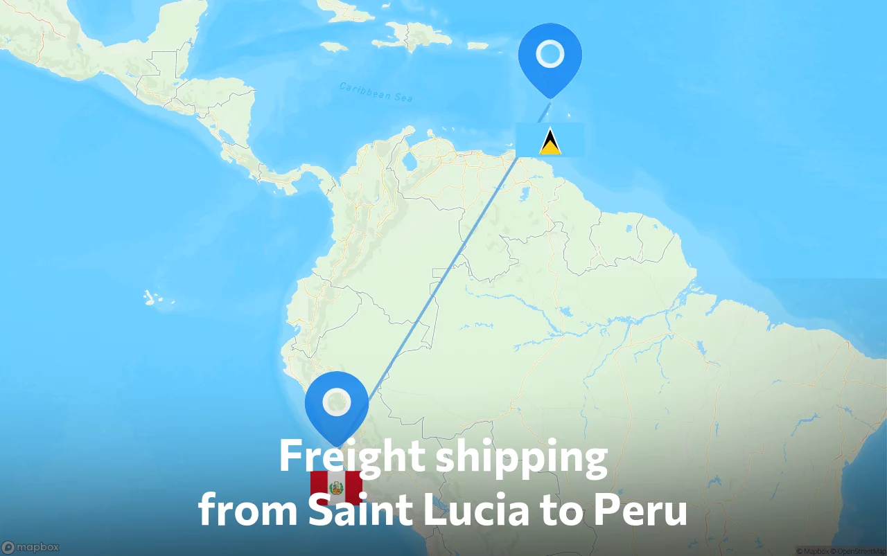 Shipping route from Saint Lucia to Peru