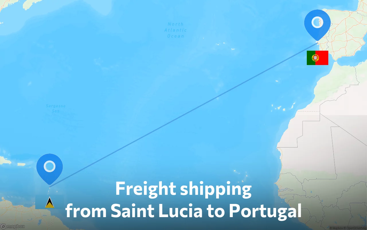 Shipping route from Saint Lucia to Portugal