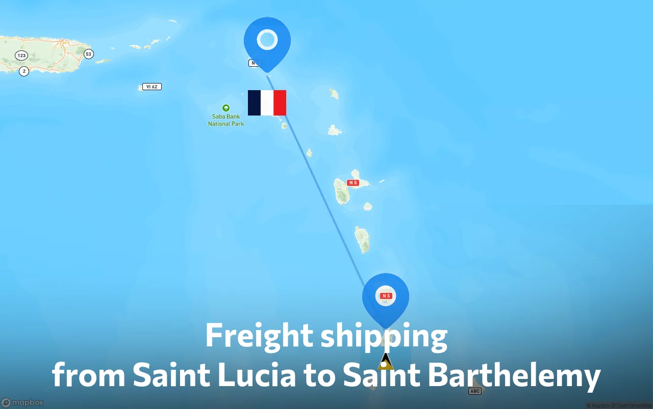 Shipping route from Saint Lucia to Saint Barthelemy