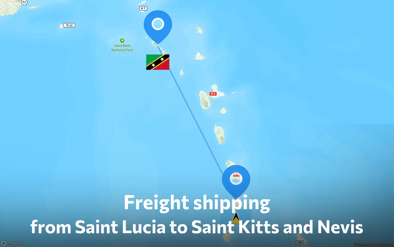 Shipping route from Saint Lucia to Saint Kitts and Nevis