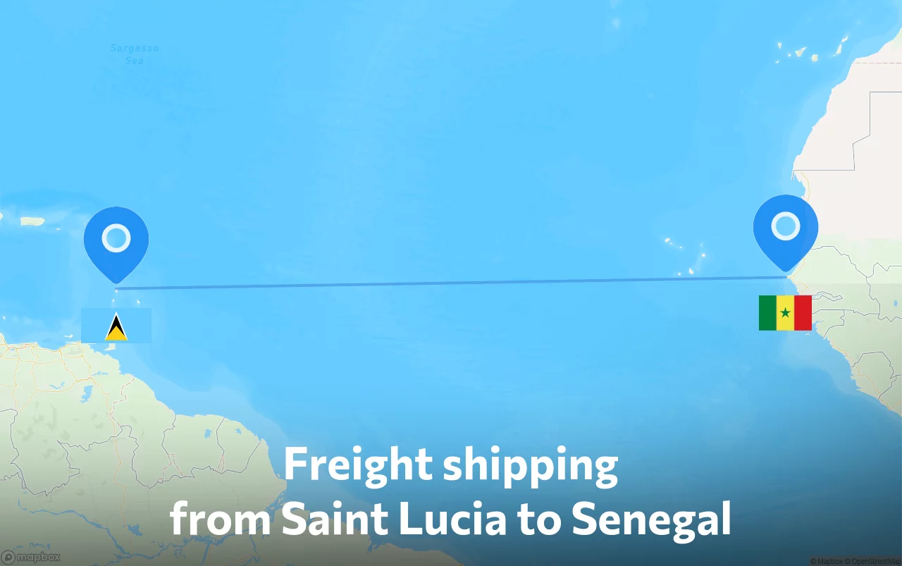 Shipping route from Saint Lucia to Senegal