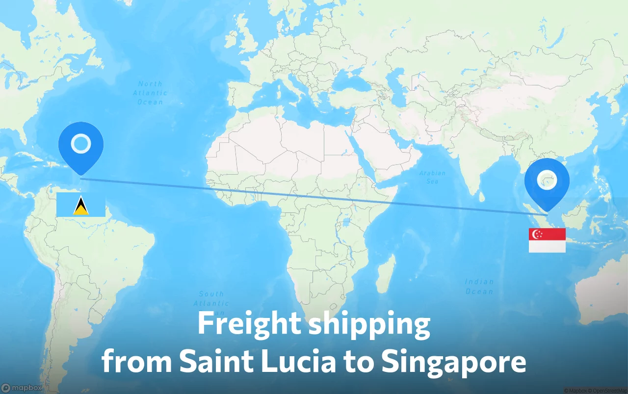 Shipping route from Saint Lucia to Singapore