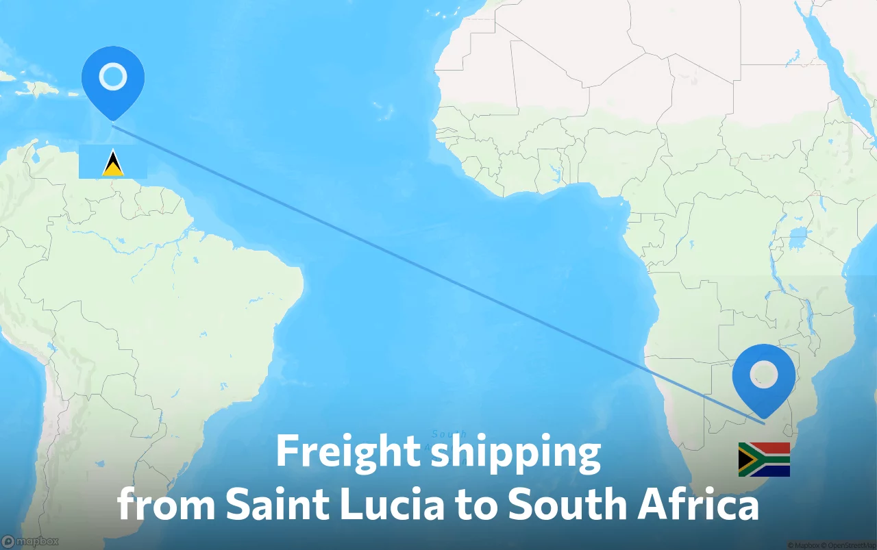 Shipping route from Saint Lucia to South Africa