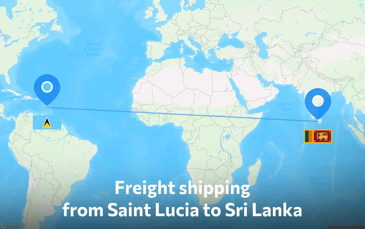 Shipping route from Saint Lucia to Sri Lanka