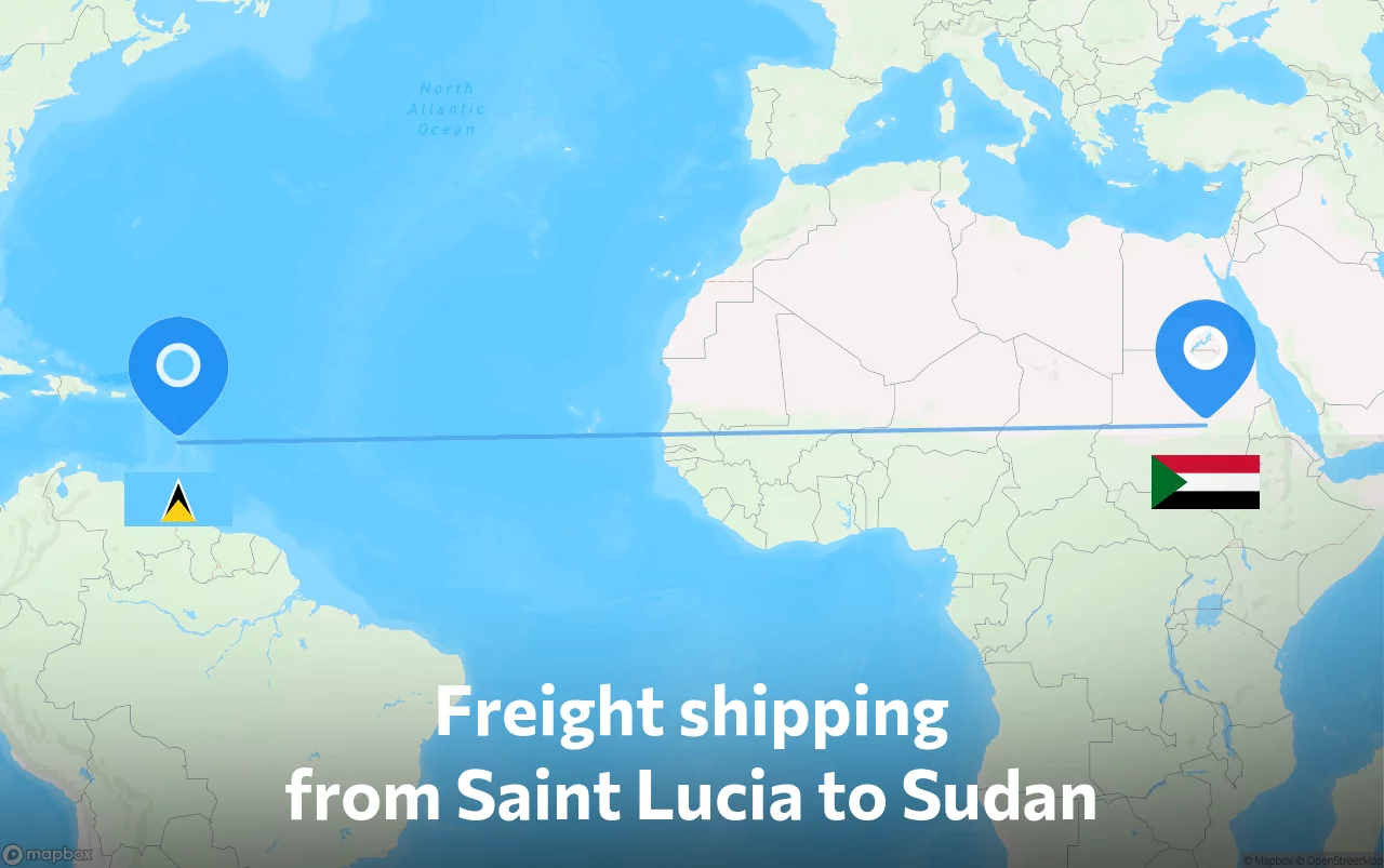 Shipping route from Saint Lucia to Sudan