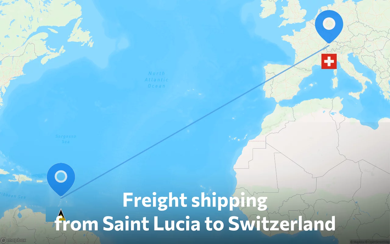 Shipping route from Saint Lucia to Switzerland