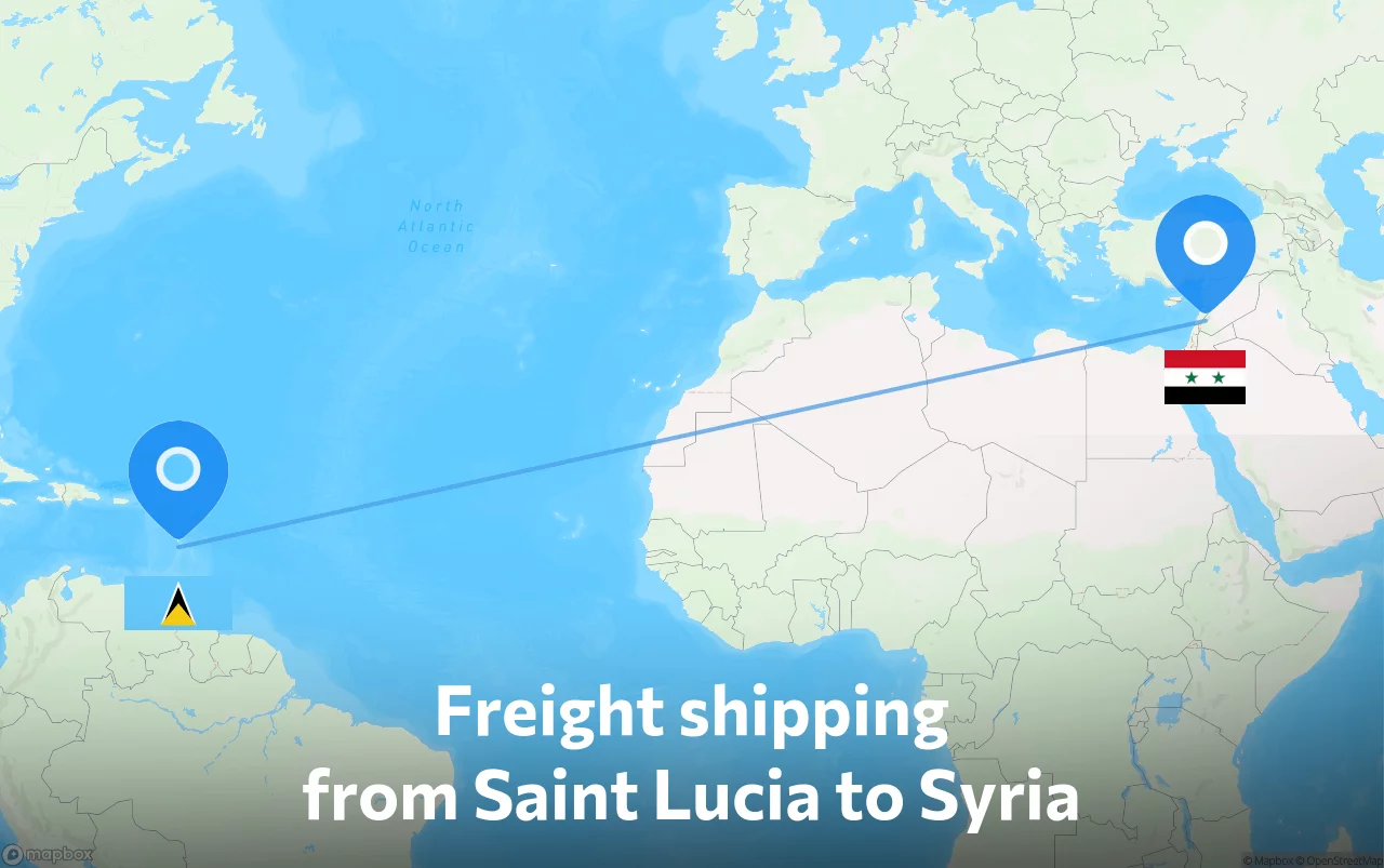 Shipping route from Saint Lucia to Syria