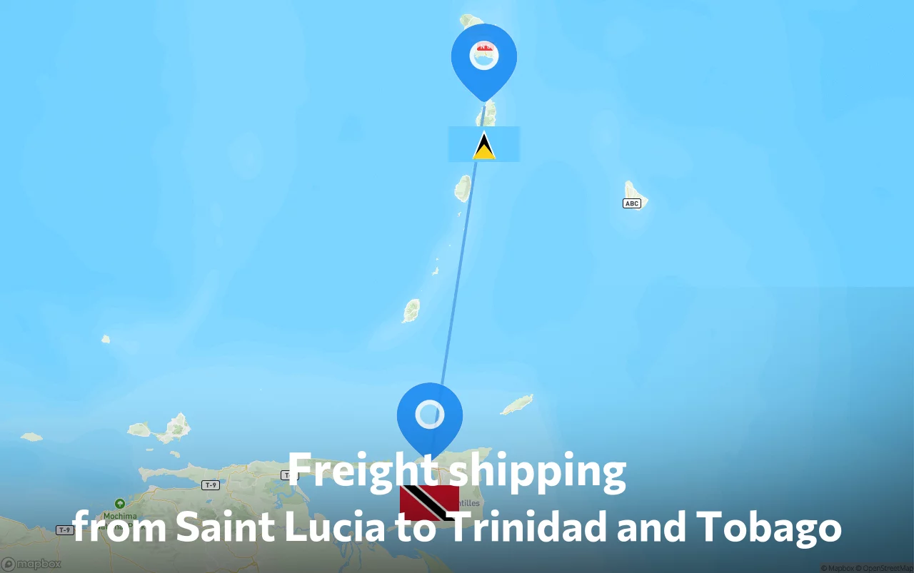 Shipping route from Saint Lucia to Trinidad and Tobago