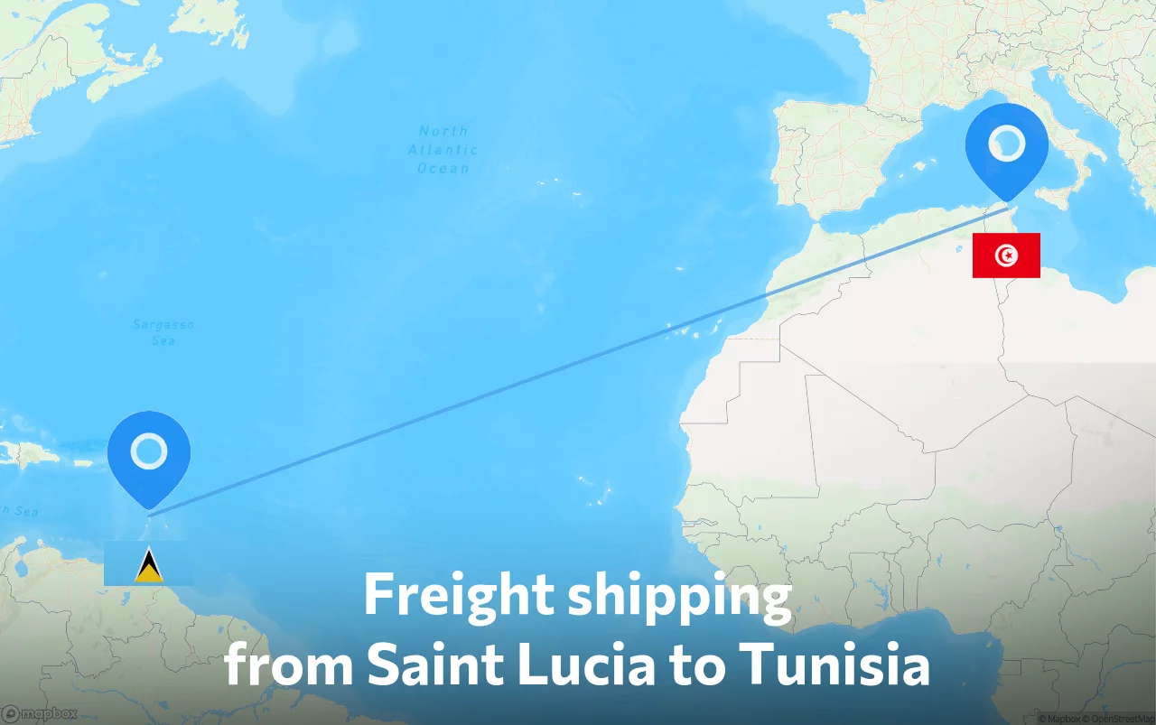 Shipping route from Saint Lucia to Tunisia