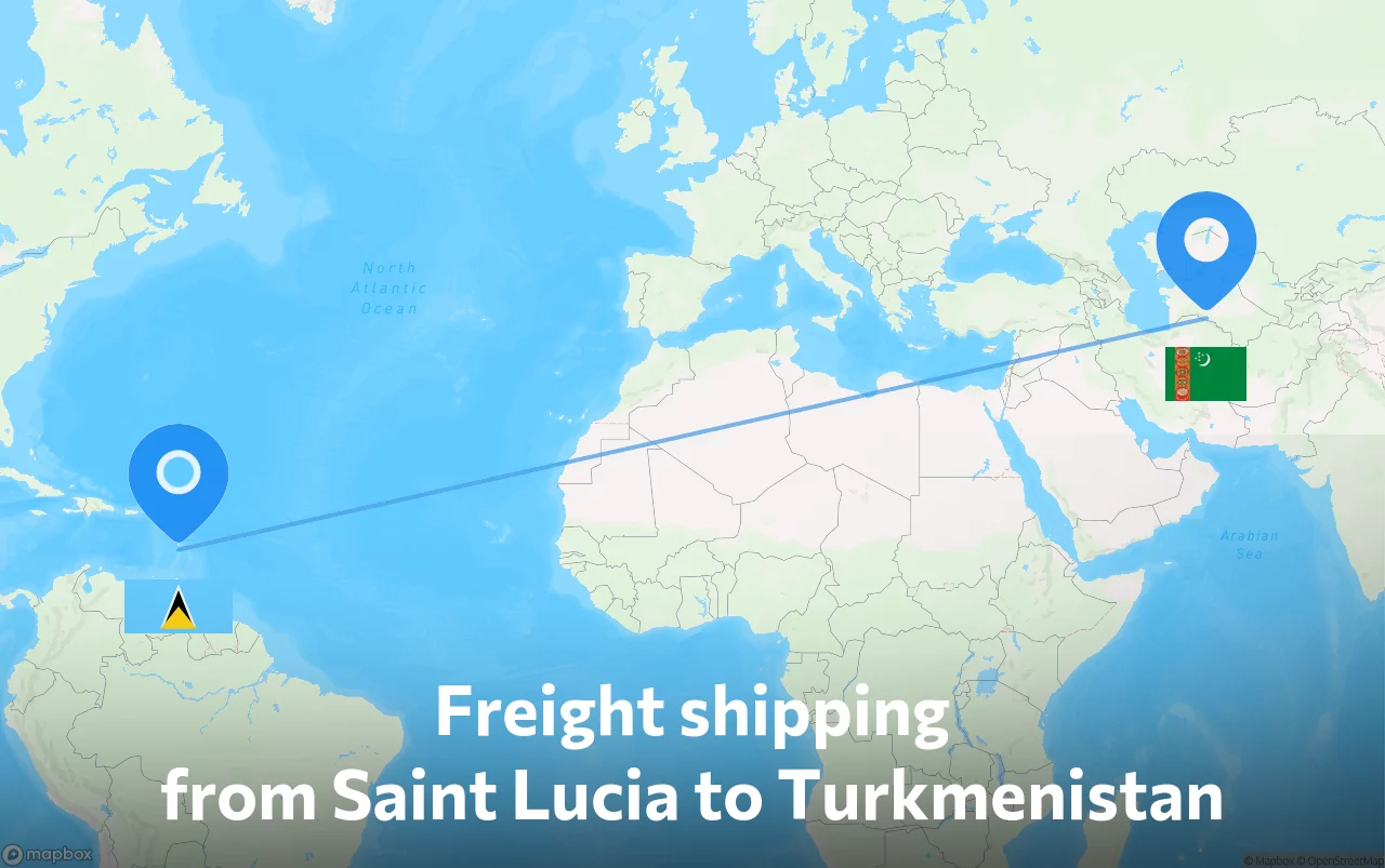 Shipping route from Saint Lucia to Turkmenistan