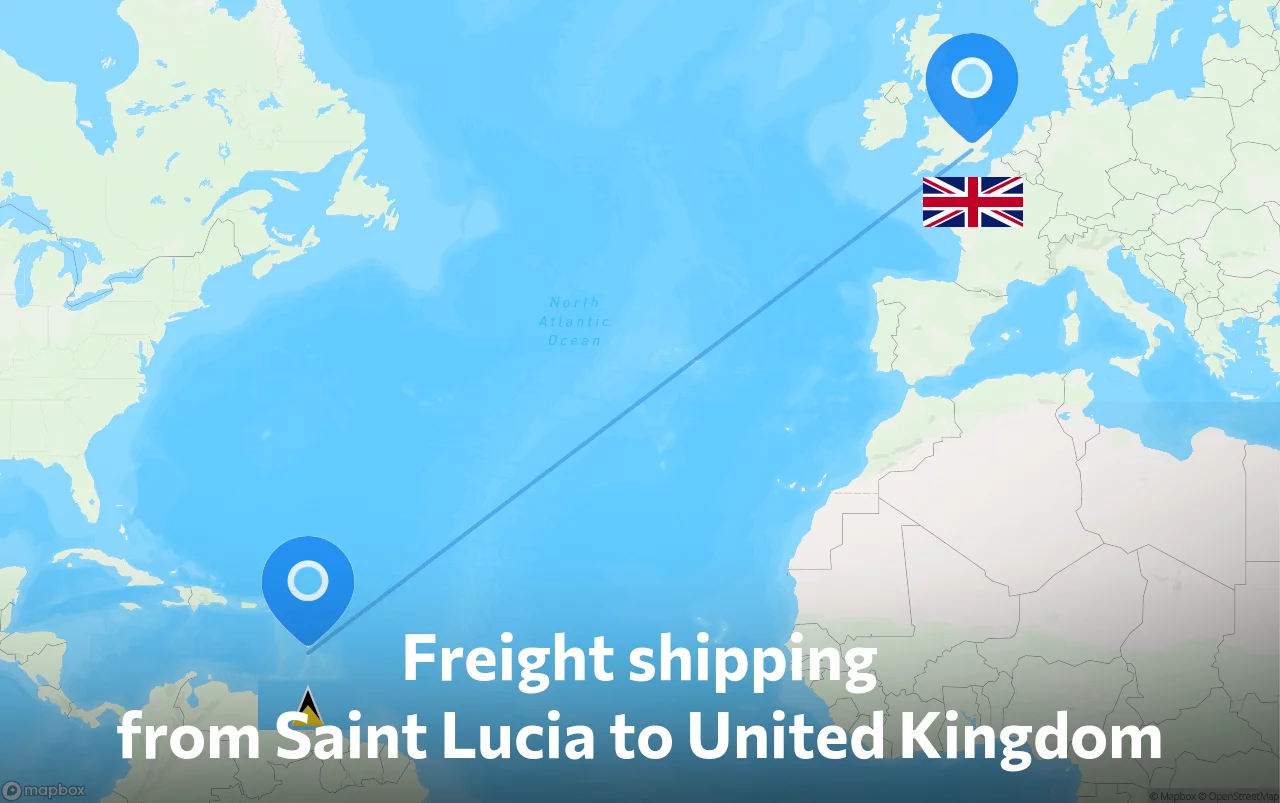 Shipping route from Saint Lucia to United Kingdom