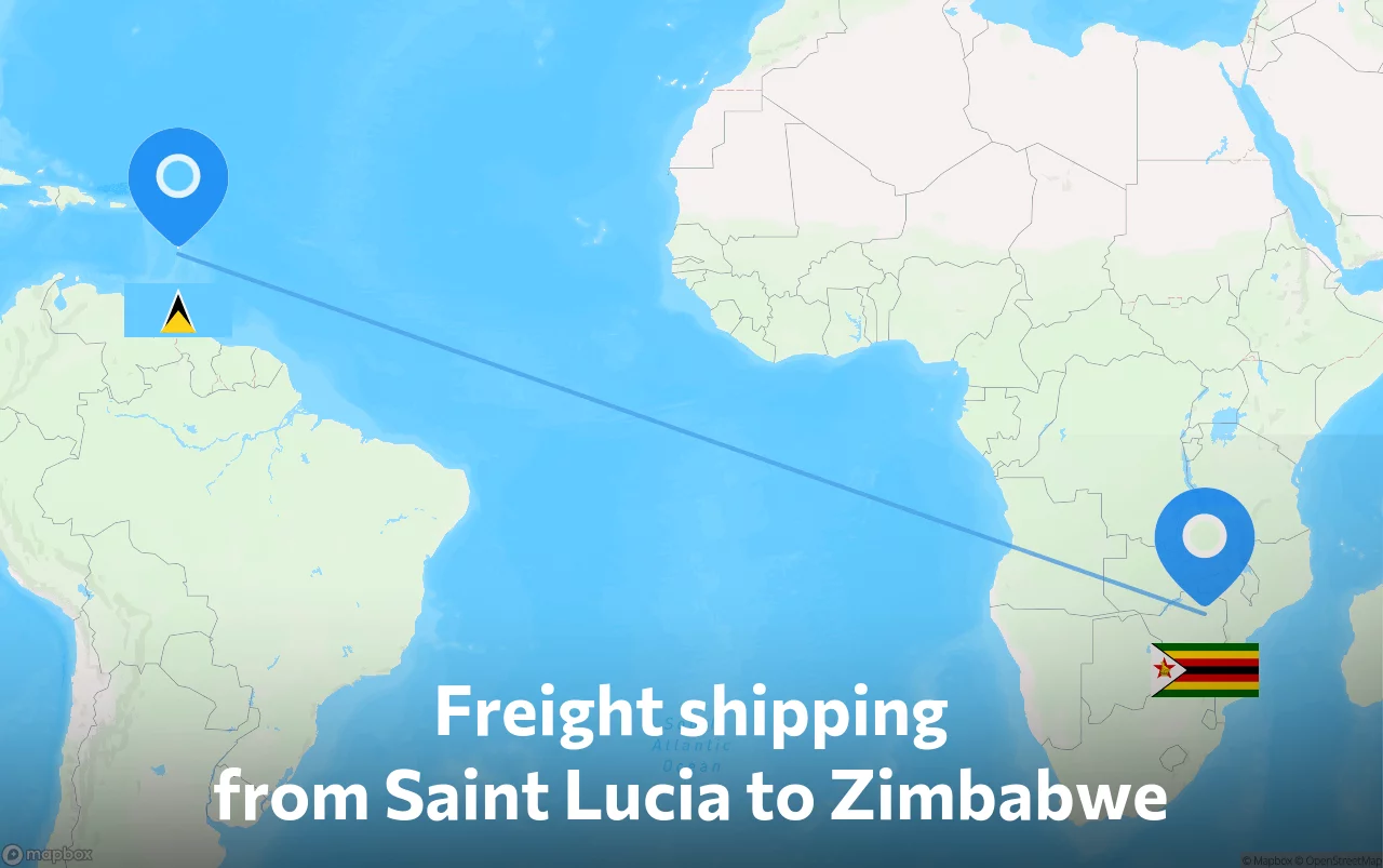 Shipping route from Saint Lucia to Zimbabwe