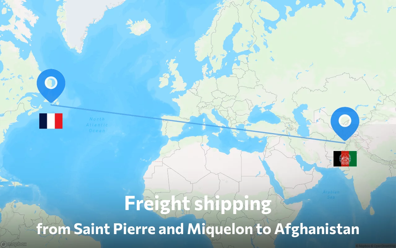 Shipping route from Saint Pierre and Miquelon to Afghanistan
