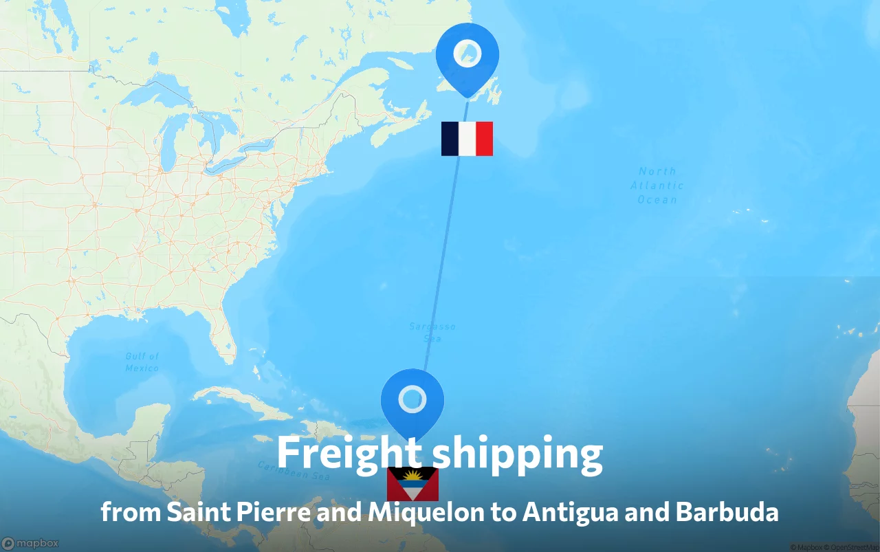 Shipping route from Saint Pierre and Miquelon to Antigua and Barbuda