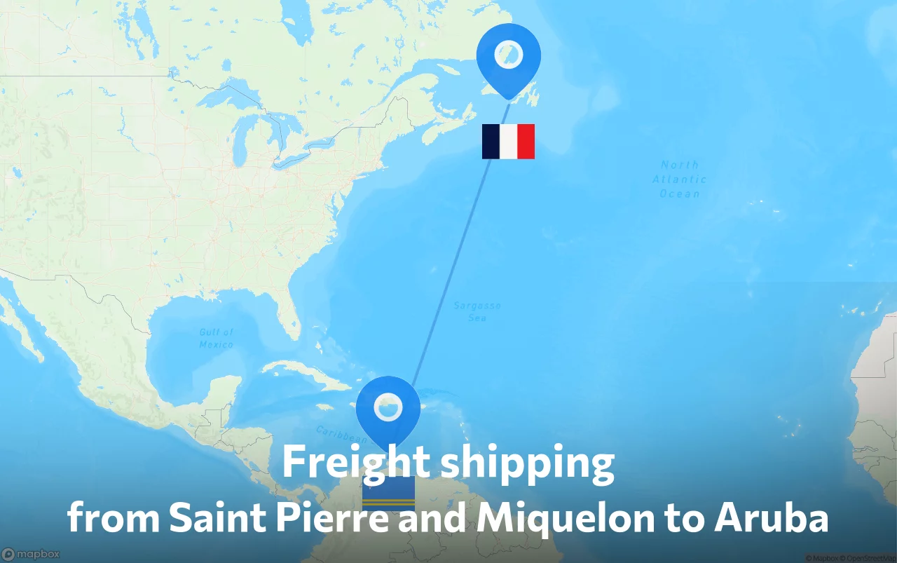 Shipping route from Saint Pierre and Miquelon to Aruba