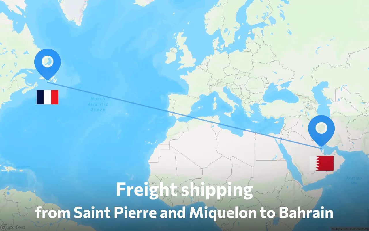Shipping route from Saint Pierre and Miquelon to Bahrain