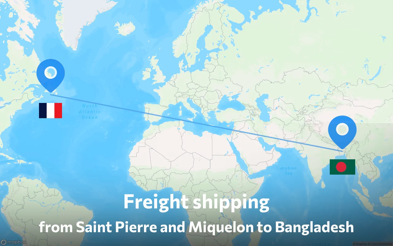 Shipping route from Saint Pierre and Miquelon to Bangladesh