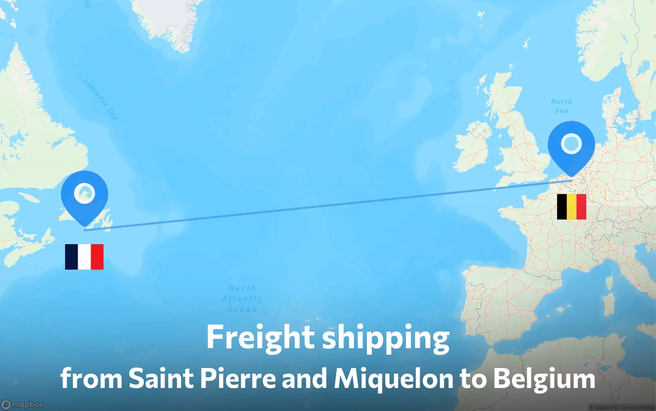 Shipping route from Saint Pierre and Miquelon to Belgium