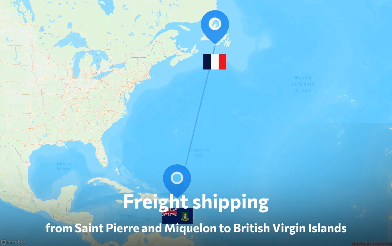 Shipping route from Saint Pierre and Miquelon to British Virgin Islands
