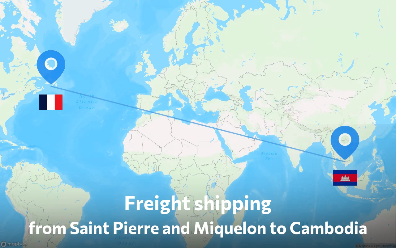 Shipping route from Saint Pierre and Miquelon to Cambodia