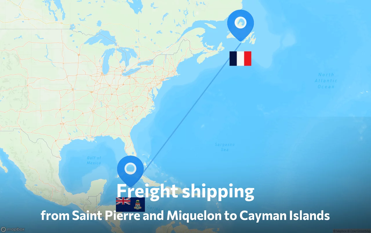 Shipping route from Saint Pierre and Miquelon to Cayman Islands