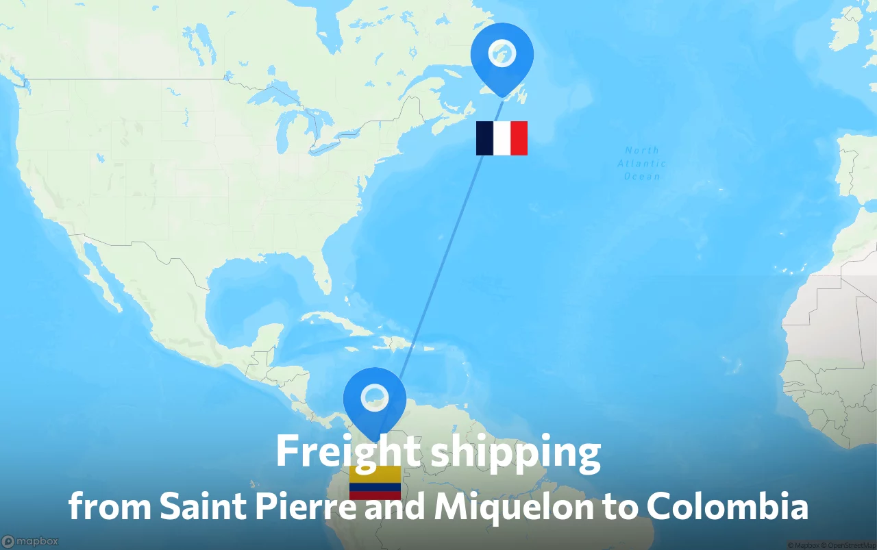 Shipping route from Saint Pierre and Miquelon to Colombia