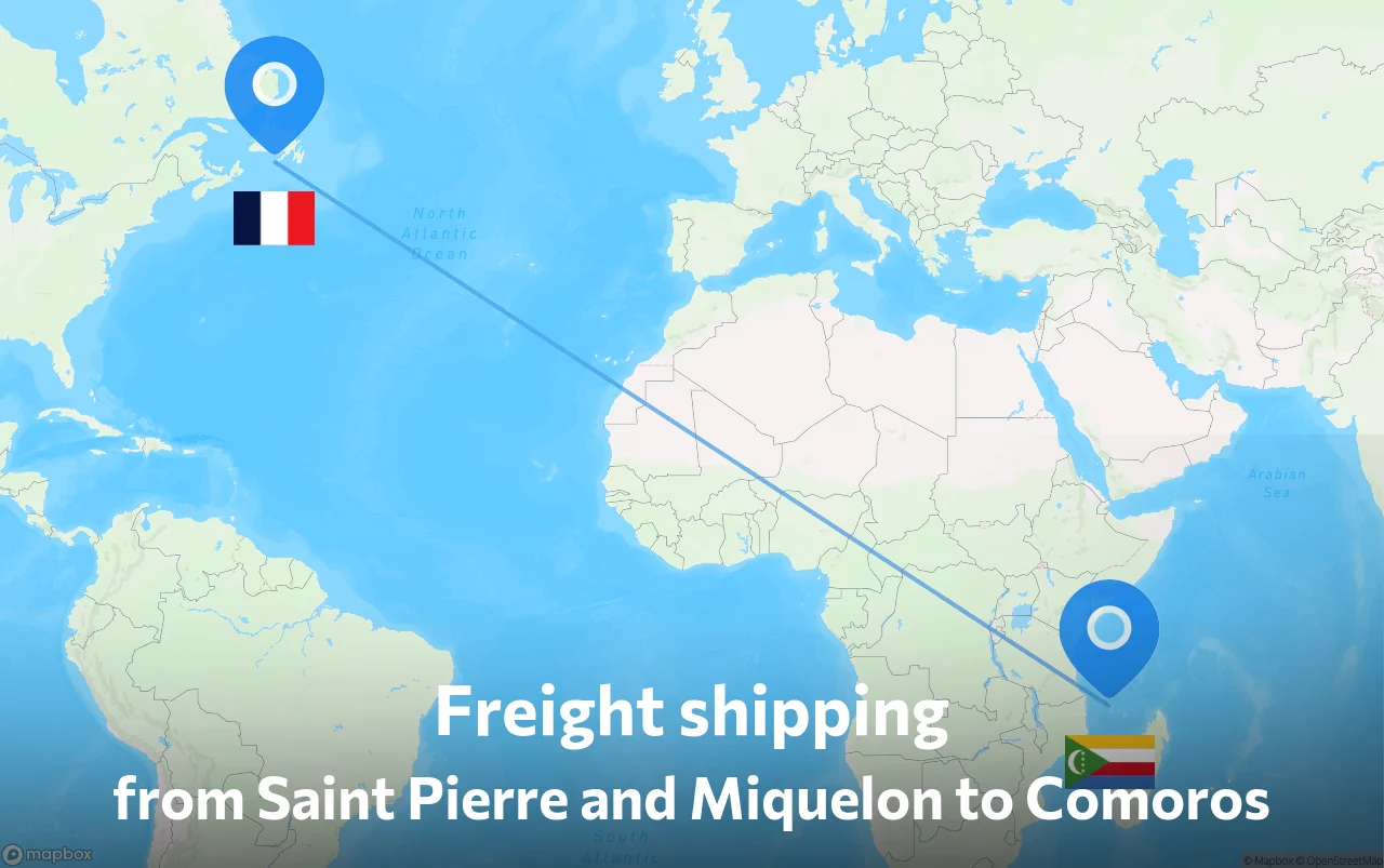 Shipping route from Saint Pierre and Miquelon to Comoros