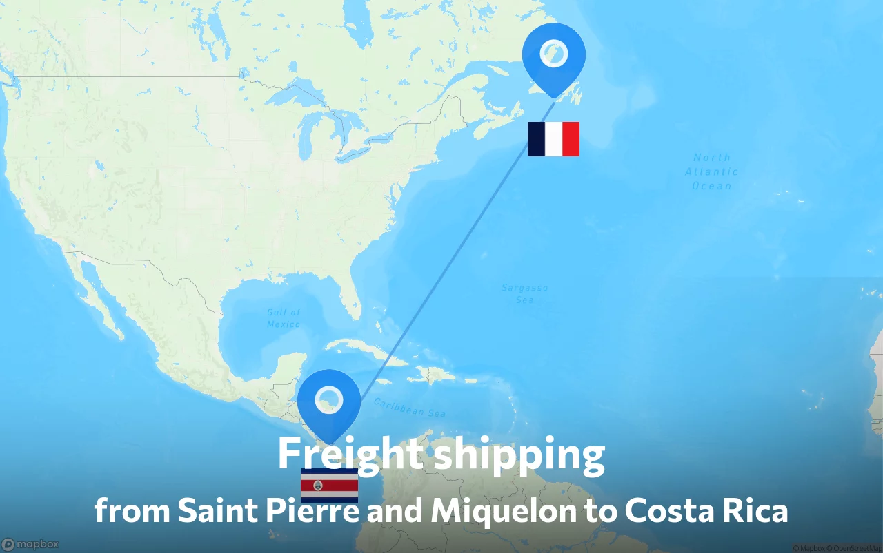 Shipping route from Saint Pierre and Miquelon to Costa Rica