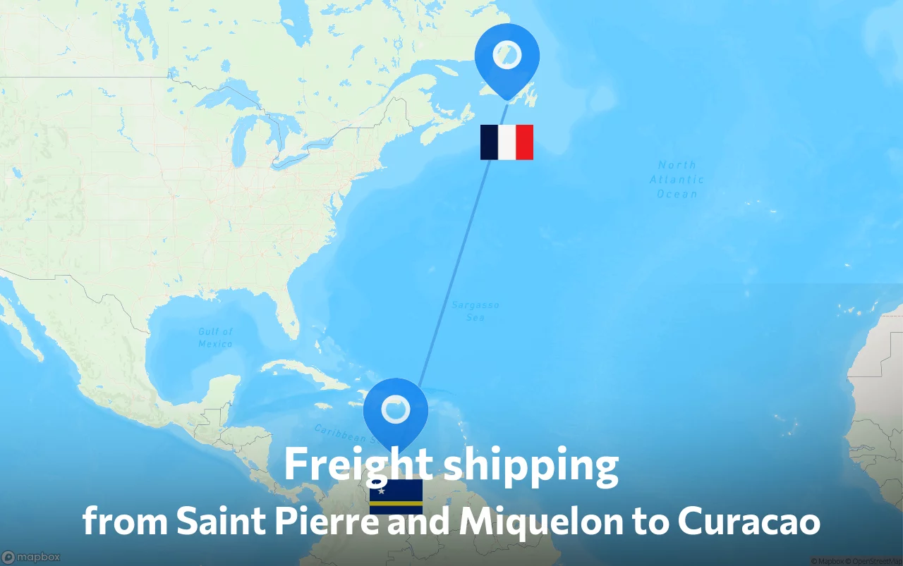 Shipping route from Saint Pierre and Miquelon to Curacao