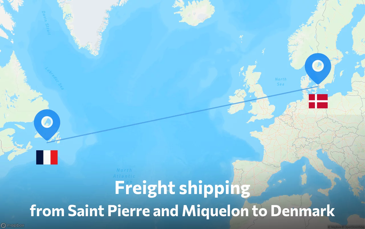 Shipping route from Saint Pierre and Miquelon to Denmark
