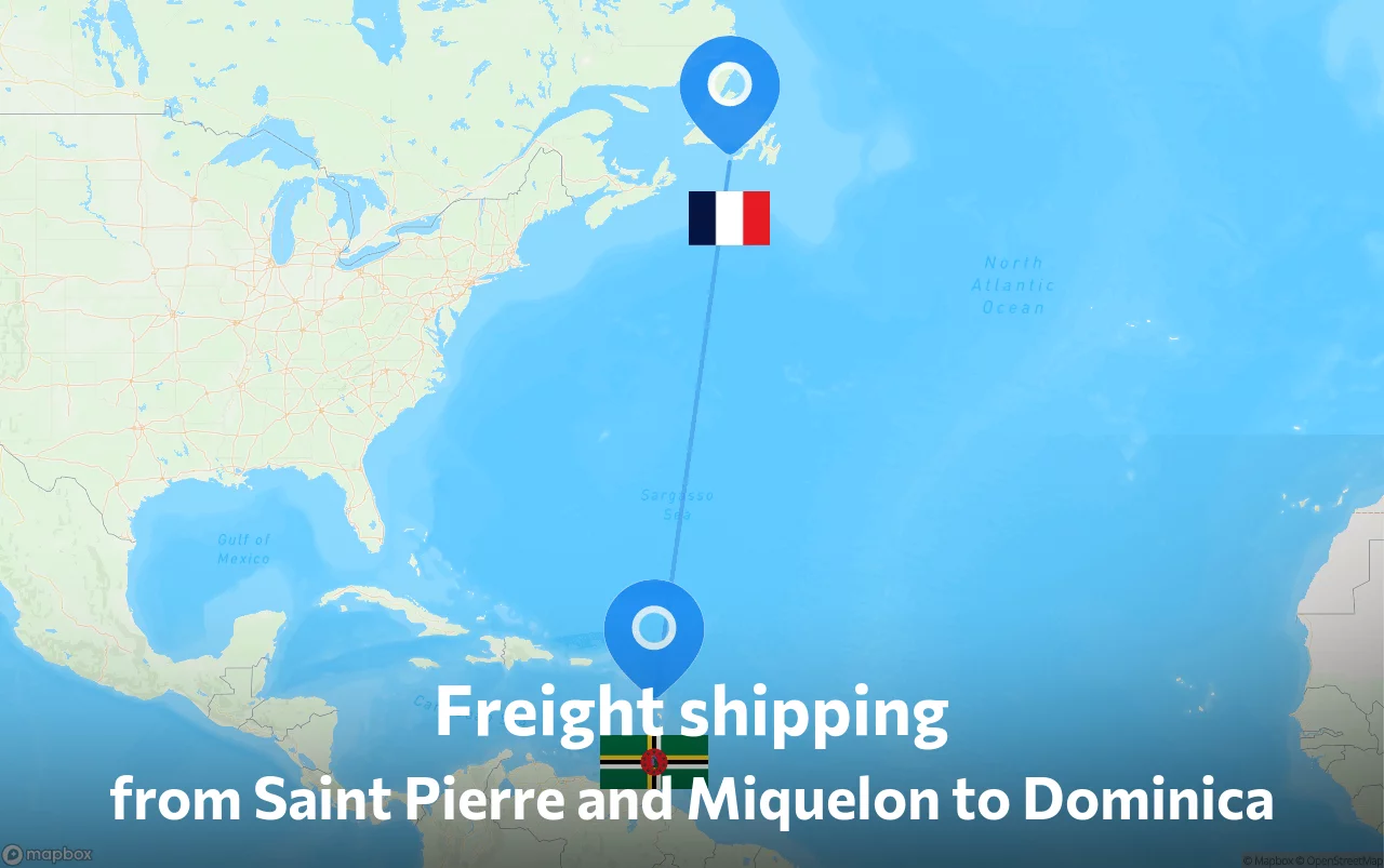 Shipping route from Saint Pierre and Miquelon to Dominica
