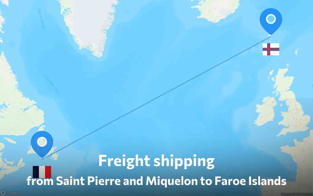 Shipping route from Saint Pierre and Miquelon to Faroe Islands
