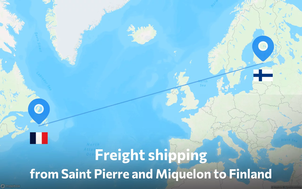 Shipping route from Saint Pierre and Miquelon to Finland