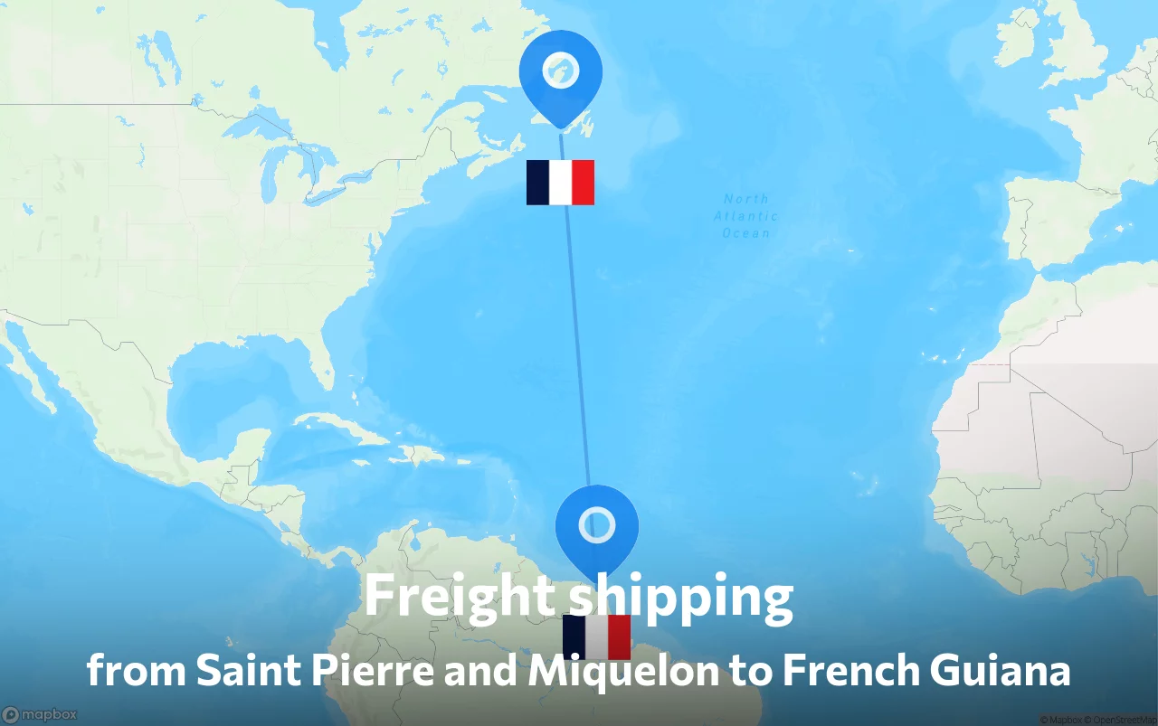 Shipping route from Saint Pierre and Miquelon to French Guiana