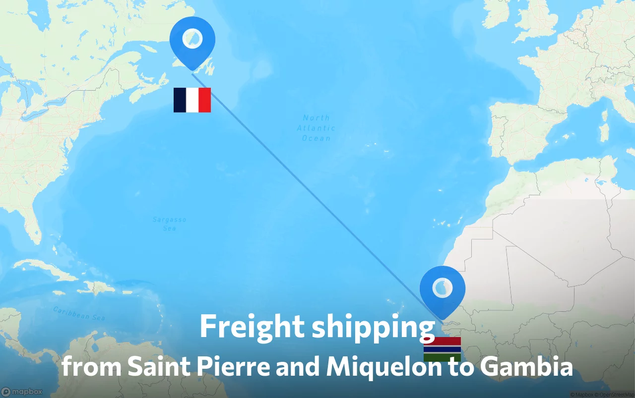 Shipping route from Saint Pierre and Miquelon to Gambia