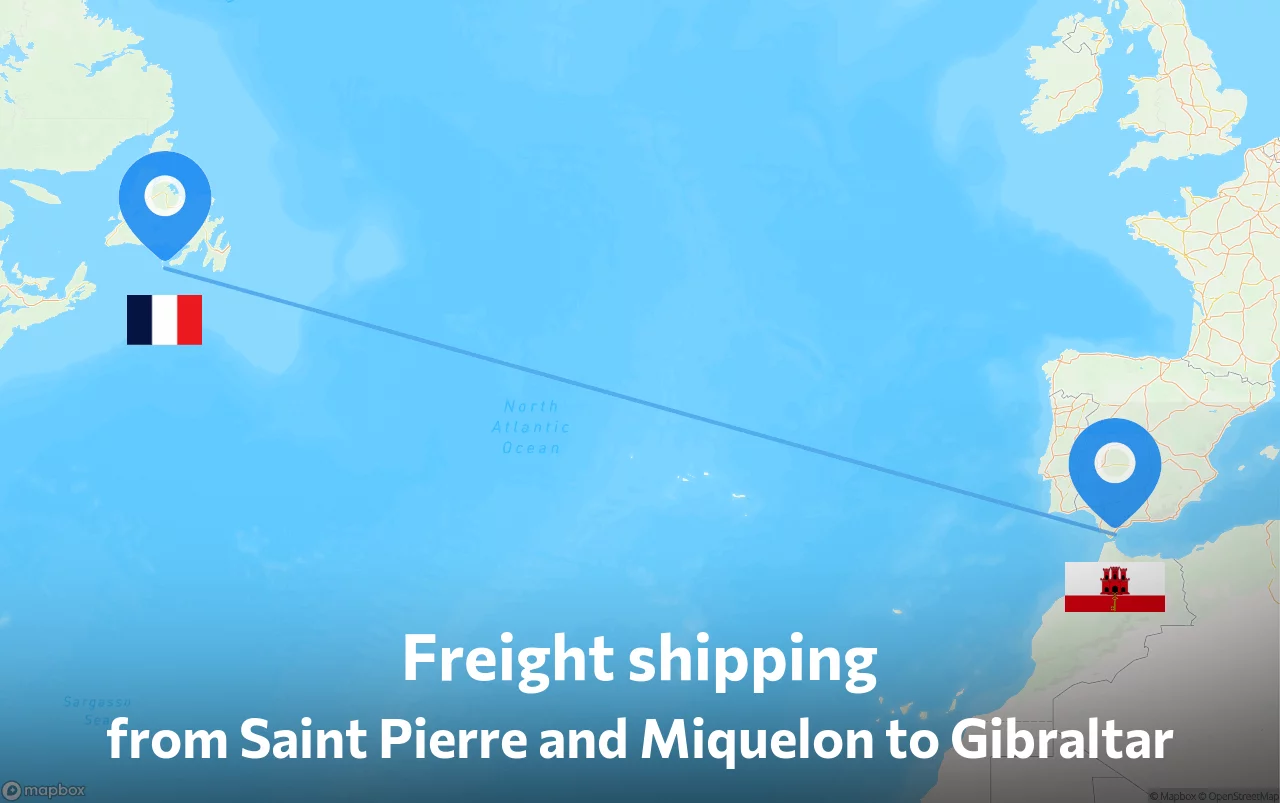 Shipping route from Saint Pierre and Miquelon to Gibraltar