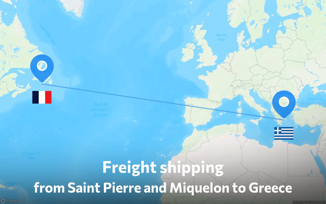Shipping route from Saint Pierre and Miquelon to Greece