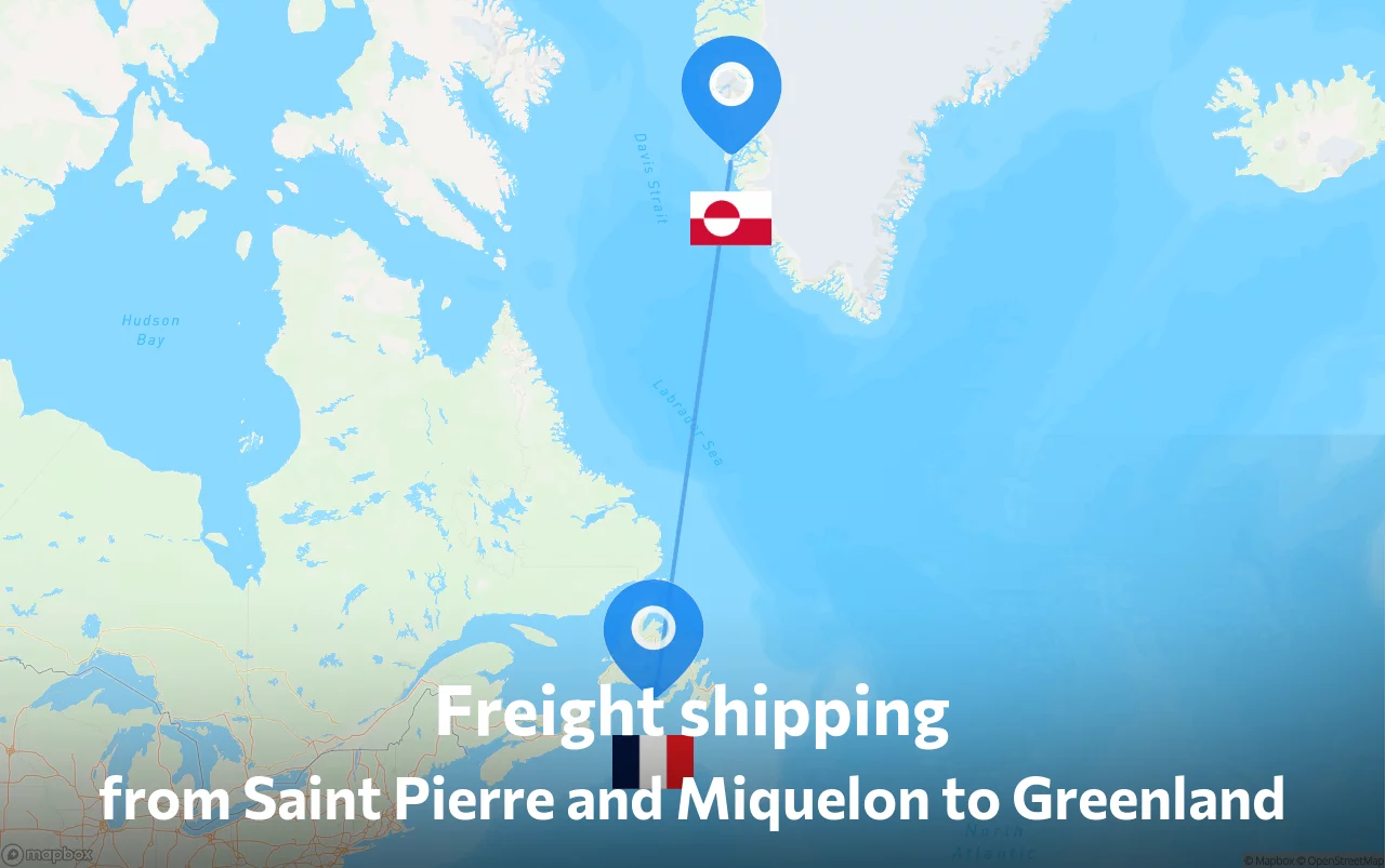 Shipping route from Saint Pierre and Miquelon to Greenland