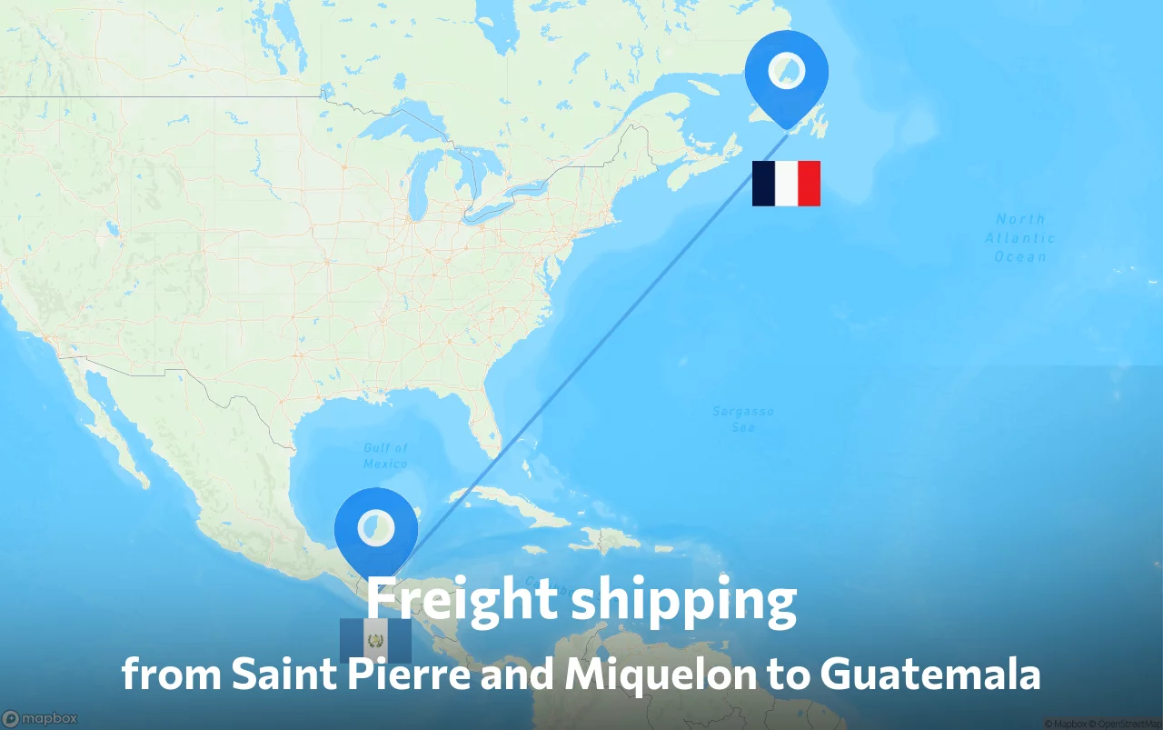 Shipping route from Saint Pierre and Miquelon to Guatemala