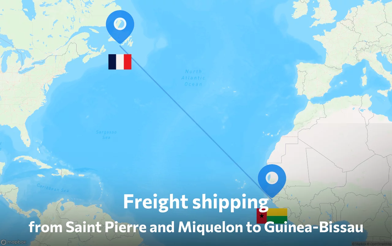 Shipping route from Saint Pierre and Miquelon to Guinea-Bissau